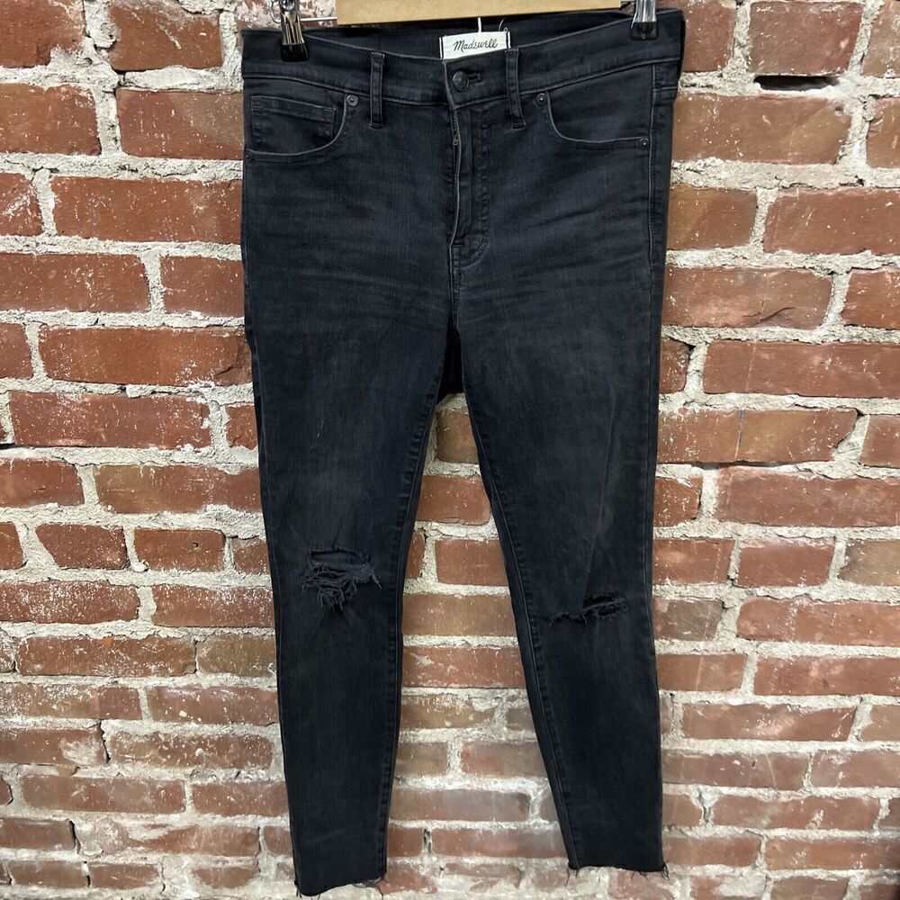 Madewell Women's Jeans 9" High Rise Skinny Size 27 Black Denim Raw Hem Straight
